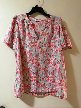 Staccato Pink Floral V-Neck Short Sleeve Blouse